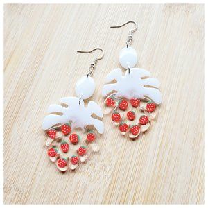 Strawberry Earrings Handmade Strawberries and Cream Dangle Statement Earrings